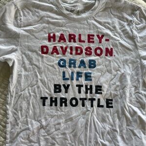 Harley Davidson Shirt Mens M White Grab Life By‎ The Throttle Red White Blue